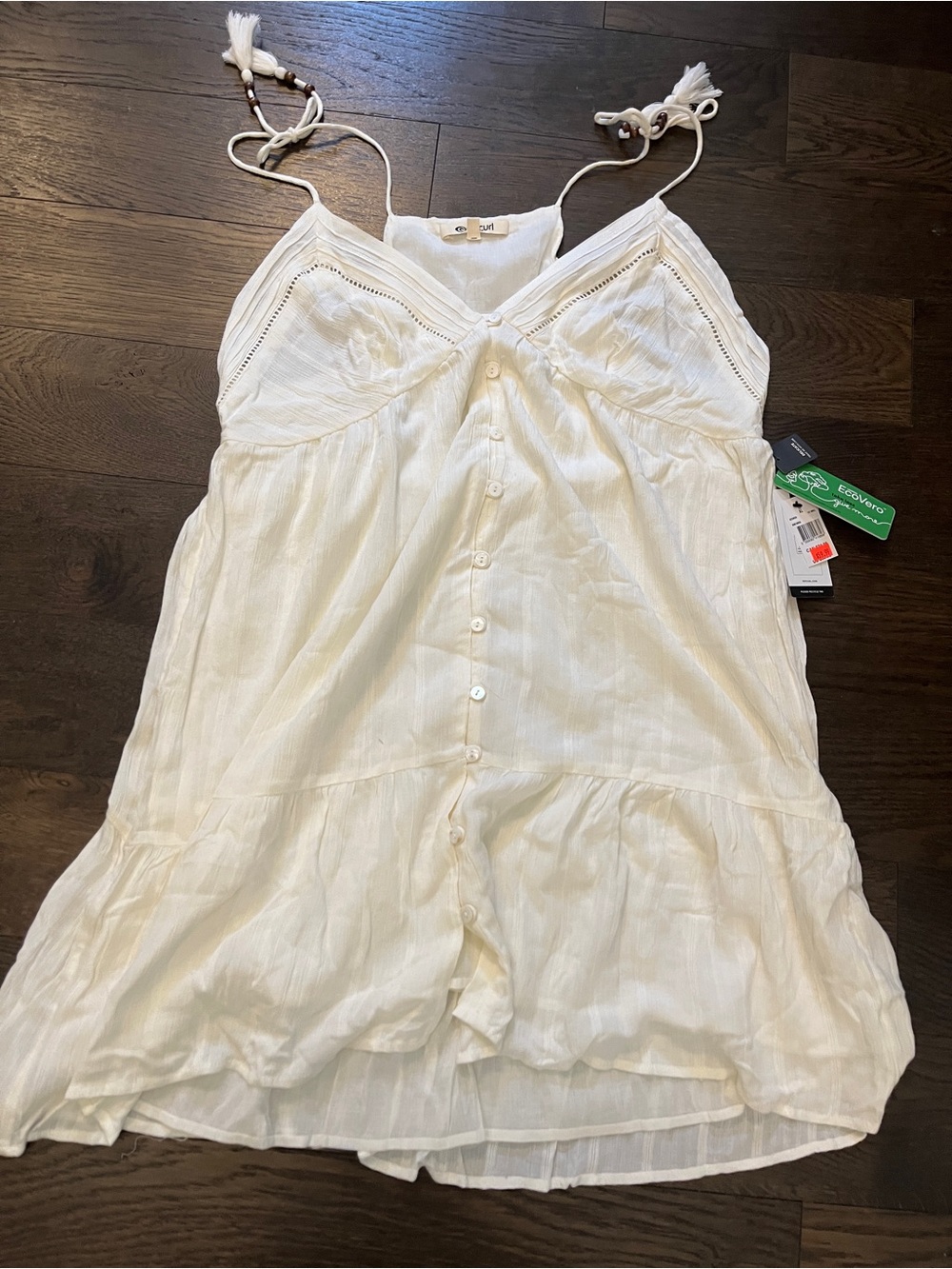 NWT Rip Curl Shae Dress XL Shell Cream White Boho Tiered Beach Midi Mini